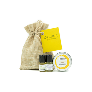 Orenda Botanicals Yellow Trio Bag! Featuring mini-sized topical products, it's perfect for on-the-go people suffering from headaches, congestion, stress, restlessness and dry skin. It includes the following 3 items:  1 Rest, 1 Revive, 1 Restore